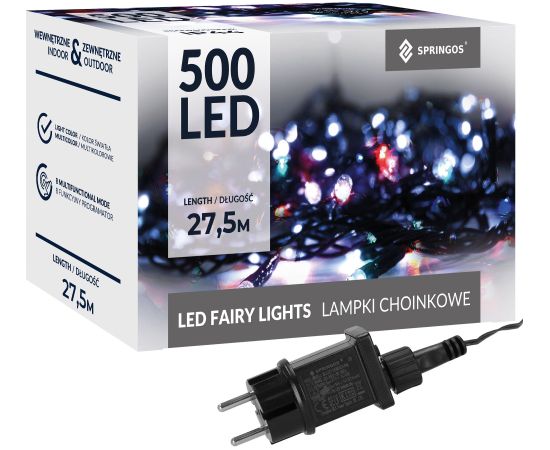 Ziemassvētku eglīšu gaismas Springos CL0542 500 led daudzkrāsains 27,5 m 8 apgaismojuma funkcijas,