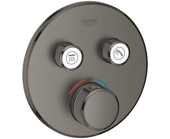 Grohe iebūvējamā dušas termostata SmartControl round virsapmetuma daļa, ar 2 izejām, brushed hard graphite