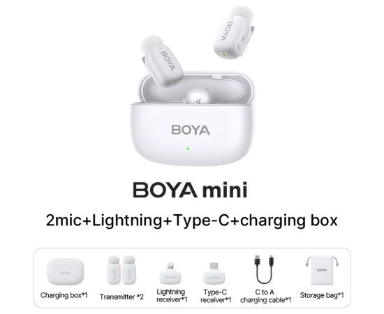 Boya wireless microphone mini-13 Lightning/USB-C, white