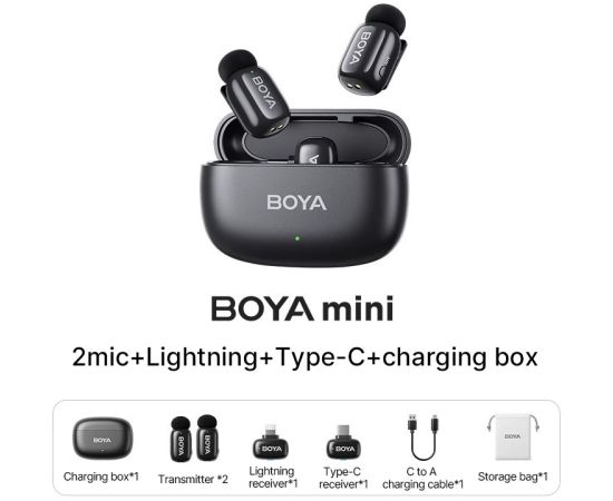 Boya wireless microphone mini-12 Lightning/USB-C, black