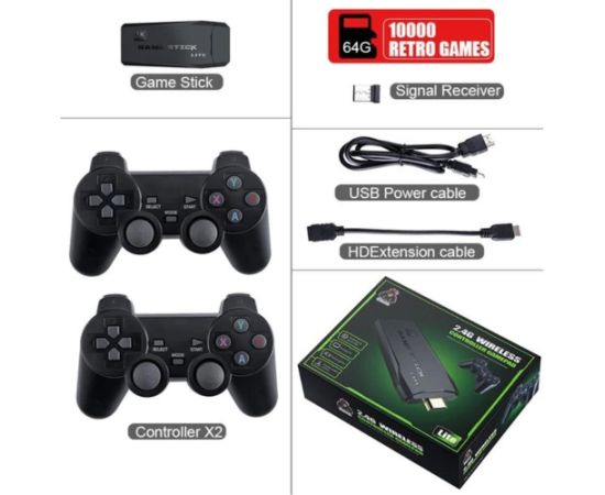 Data Frog Y3 Lite 64GB 4K TV Hdmi Stick Game console 2x Wi-Fi Controllers & 6x Platform 8-64bit 10000 Games