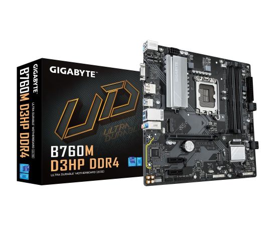 Mainboard GIGABYTE Intel B760 Express LGA1700 Micro-ATX Memory DDR4 Memory slots 4 2xPCI-Express 3.0 1x 1xPCI-Express 4.0 16x 2xM.2 1x15pin D-sub 1xHDMI 1xDisplayPort 6xUSB 2.0 5xUSB 3.2 1xUSB-C 1xPS/2 1xRJ45 3xAudio port B760MD3HPDDR4