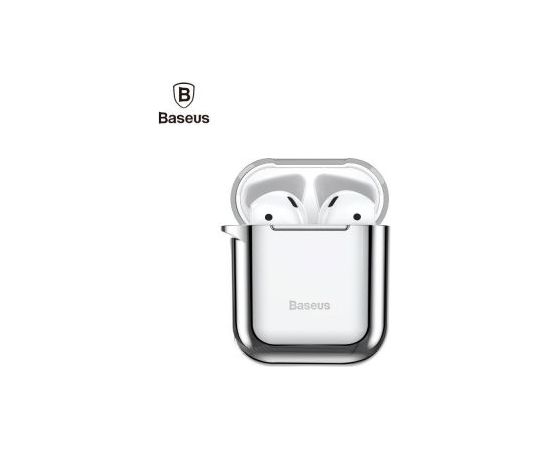 Baseus Apple  Metallic Shining Ultra-thin Silicone Protector Case with Hook for Airpods 1 / 2 Silver