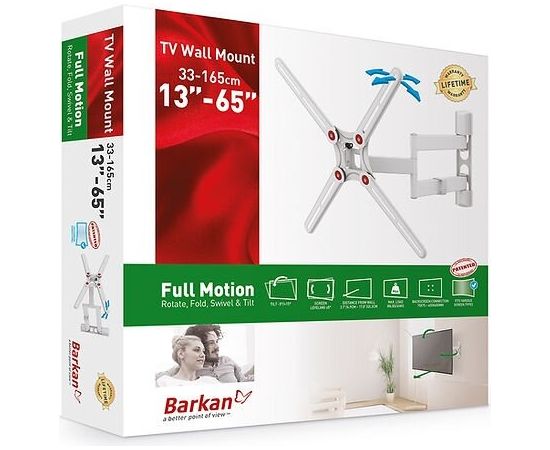 Barkan 3400W.W 13"-65" lygiam/lenktam TV, 4 lankstų, sieninis, baltas