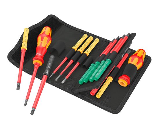 Wera Kraftform Kompakt VDE 17 Universal 1 Tool Finder, 17 pieces, screwdriver (red/yellow, incl. 2 plug-in handles, VDE interchangeable blades)