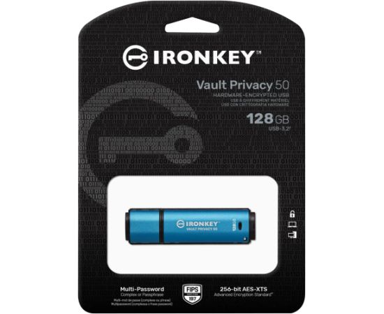 Kingston IronKey Vault Privacy 50 128 GB, USB stick (light blue/black, USB-A 3.2 Gen 1)