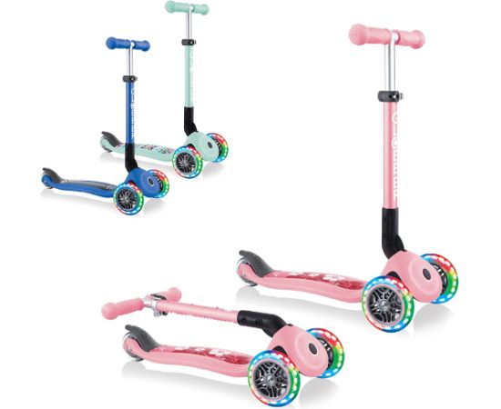 GLOBBER Junior Foldable Fantasy Lights, Scooter (Pink, Pastel Pink Flowers)