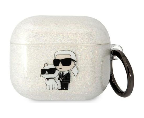 Karl Lagerfeld 3D Logo NFT Karl and Choupette TPU Glitter Case for Airpods 3 White