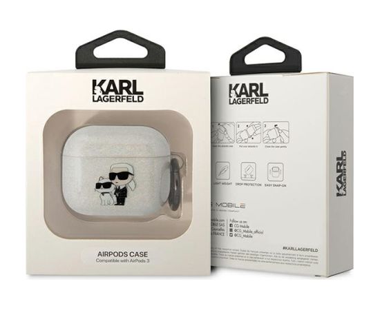 Karl Lagerfeld 3D Logo NFT Karl and Choupette TPU Glitter Case for Airpods 3 White