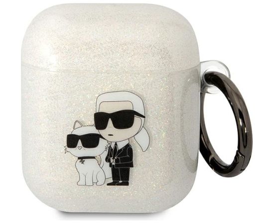 Karl Lagerfeld 3D Logo NFT Karl and Choupette TPU Glitter Case for Airpods 1|2 White