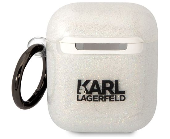 Karl Lagerfeld 3D Logo NFT Karl and Choupette TPU Glitter Case for Airpods 1|2 White