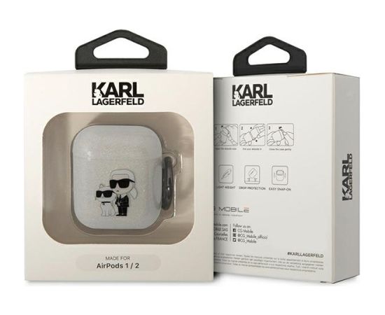 Karl Lagerfeld 3D Logo NFT Karl and Choupette TPU Glitter Case for Airpods 1|2 White