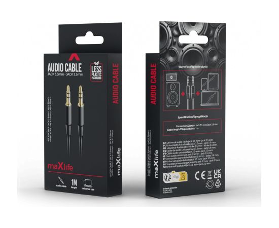 Maxlife audio cable jack 3.5 mm - jack 3.5 mm 1m black