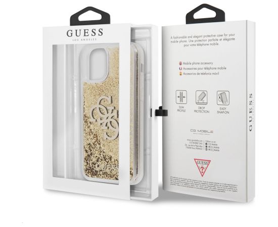 GUHCN61LG4GGO Guess TPU Big 4G Liquid Glitter Gold Case for iPhone 11 Transparent