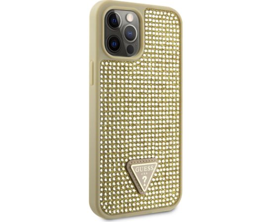 Guess Rhinestones Triangle Metal Logo Case for iPhone 12 Pro Max Gold