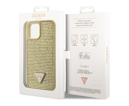 Guess Rhinestones Triangle Metal Logo Case for iPhone 12 Pro Max Gold