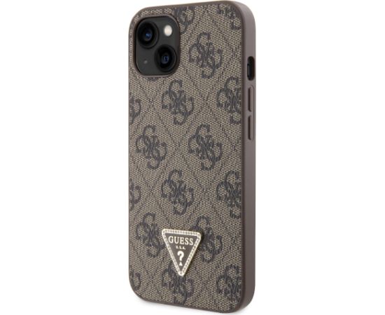 Guess PU 4G Strass Triangle Metal Logo Case for iPhone 15 Brown