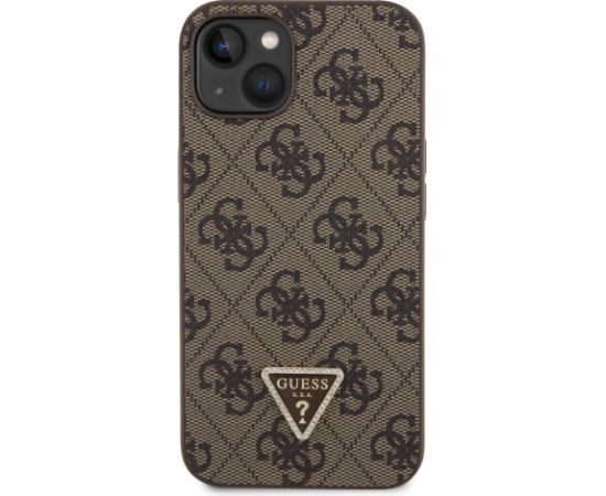 Guess PU 4G Strass Triangle Metal Logo Case for iPhone 15 Brown