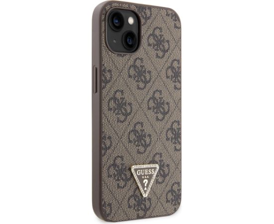 Guess PU 4G Strass Triangle Metal Logo Case for iPhone 15 Brown