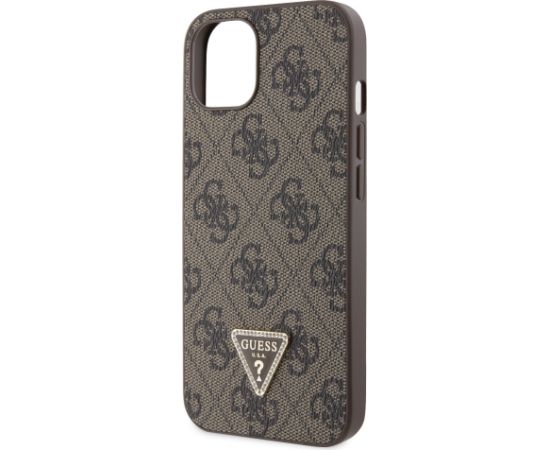 Guess PU 4G Strass Triangle Metal Logo Case for iPhone 15 Brown