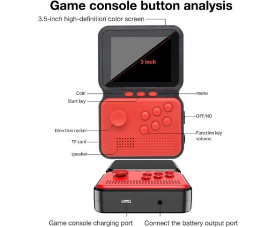 HQ M3 16bit Portable Retro Game console with 900 games 3'' HD LCD / TV RCA cable Red