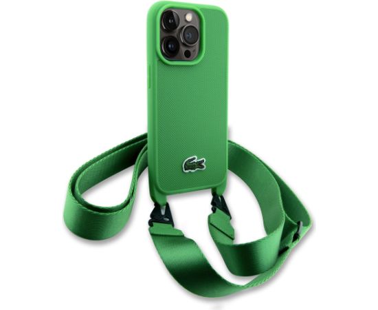 Lacoste Iconic Petit Pique Crossbody Woven Logo maciņš priekš iPhone 15 Pro zaļš