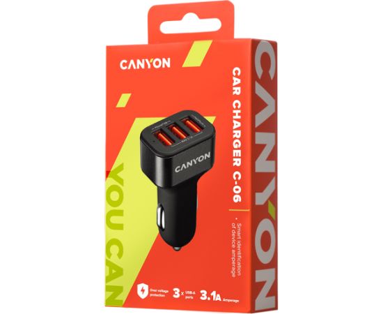 CANYON car charger C-06 3.1A/3USB-A Black