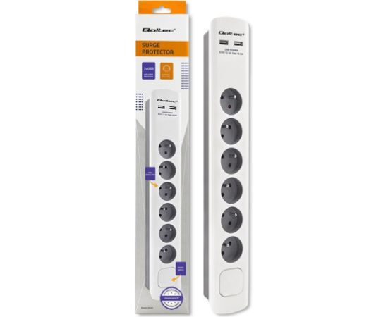 Qoltec 50294 surge protector White-grey 6 AC outlet(s) 230 V 1.8 m