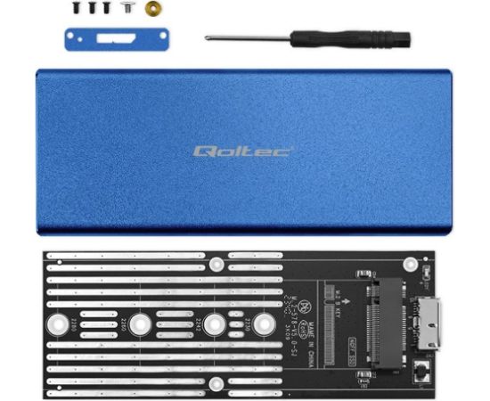 Qoltec 51832 Enclosure | M.2 SSD drive | SATA | NGFF| USB 3.0 | Super speed 5Gb/s | 2TB | Blue