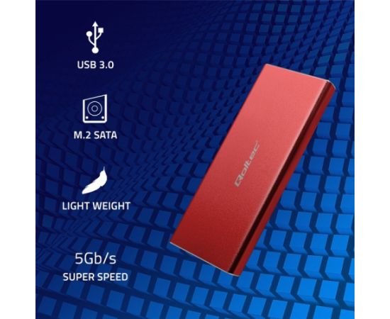 Qoltec 51831 Enclosure | M.2 SSD drive | SATA | NGFF| USB 3.0 | Super speed 5Gb/s | 2TB | Red