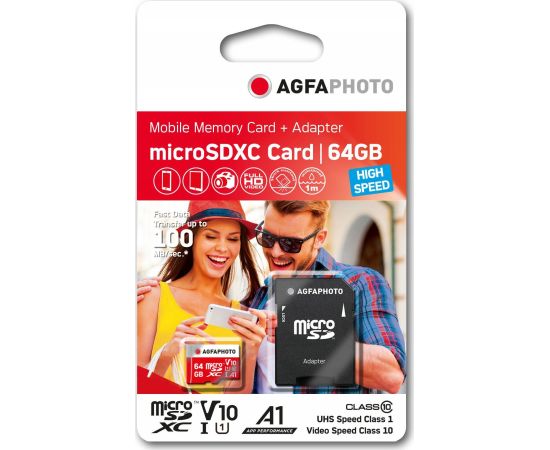 AgfaPhoto MicroSDXC UHS-I   64GB High Speed Class 10 U1 + Adapter