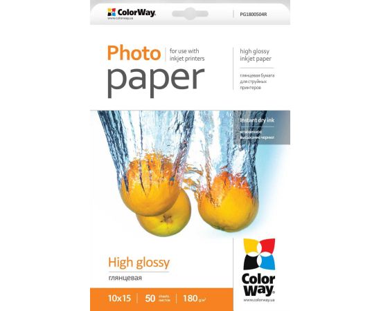 ColorWay High Glossy Photo Paper, 50 Sheets, 10x15, 180 g/m²