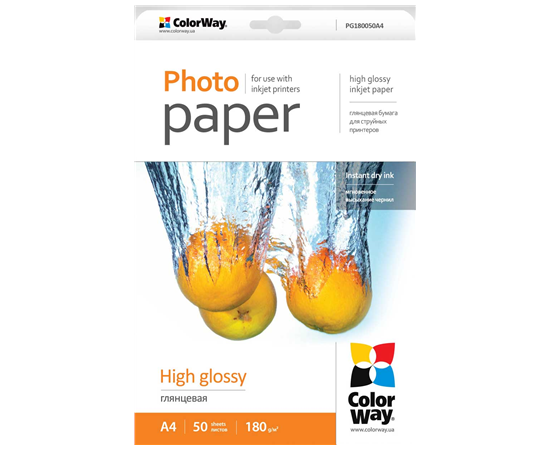 ColorWay A4, High Glossy Photo Paper, 50 Sheets, A4, 180 g/m²