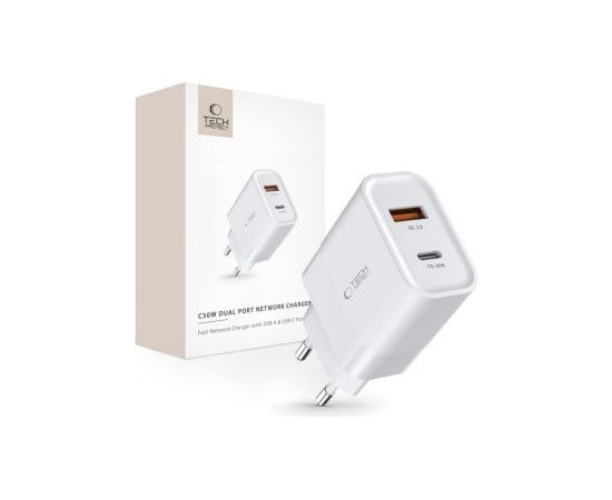 Tech-Protect   Tech-Protect C30W USB-C PD 30W / USB-A QC 3.0 network charger - white