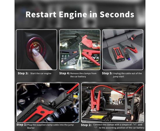 (Ir veikalā) CHOETECH TC0009 Red & Black 16000mAh Portable Car Jump Starter with Emergency Light