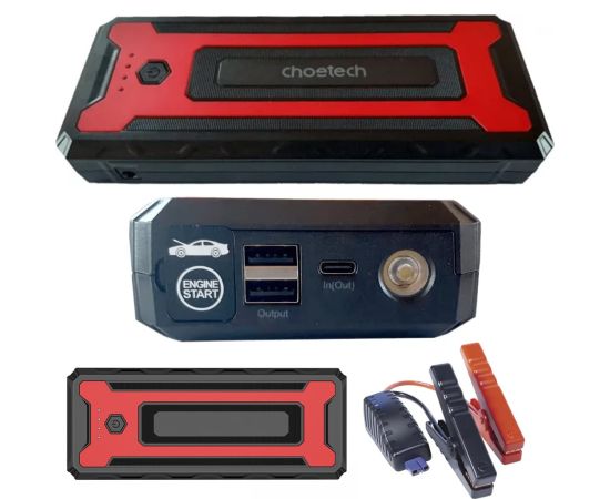 (Ir veikalā) CHOETECH TC0009 Red & Black 16000mAh Portable Car Jump Starter with Emergency Light