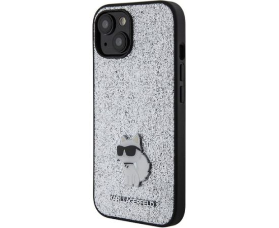 Karl Lagerfeld Fixed Glitter Choupette Logo Metal Pin Aizsargapvalks Priekš Apple iPhone 15