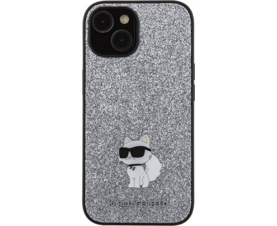 Karl Lagerfeld Fixed Glitter Choupette Logo Metal Pin Aizsargapvalks Priekš Apple iPhone 15