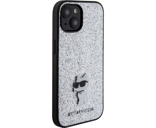 Karl Lagerfeld Fixed Glitter Choupette Logo Metal Pin Aizsargapvalks Priekš Apple iPhone 15