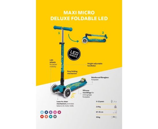 Micro Składana hulajnoga Maxi Deluxe Bright Blue LED