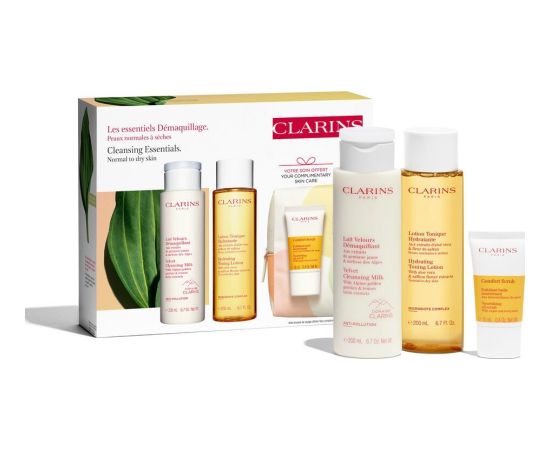 Clarins CLARINS SET (VELVET CLEANSING MILK 200ML + HYDRATING TONING LOTION 200ML + COMFORT SCRUB 15ML + COSMETICS BAG)