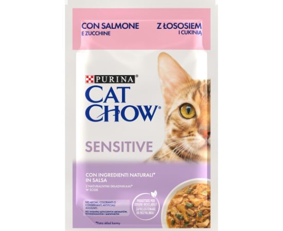 Purina Cat Chow Sensitive Gig with salmon and zucchini in sauce - Wet food for cats - 85 g