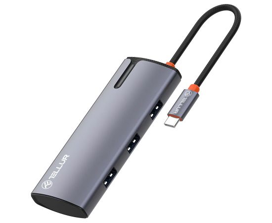 Tellur USB-C hub, PD 3.0 100W, HDMI, 3xUSB 3.0 grey