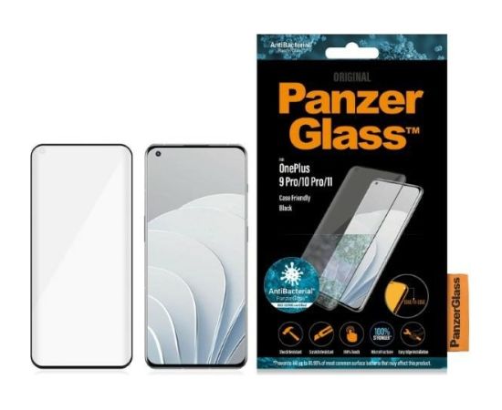 PanzerGlass E2E MicroFracture OnePlus 9 Pro Friendly black|black Antibakteriāls materiāls