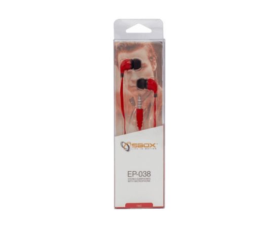 Sbox Stereo Earphones With Microphone EP-038 Red austiņas ar vadu