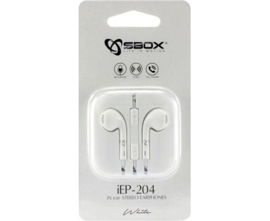 Sbox IEP-204W White austiņas ar vadu