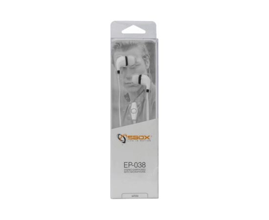 Sbox Stereo Earphones With Microphone EP-038 White austiņas ar vadu