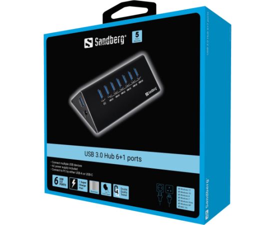 Sandberg 133-82 USB 3.0 Hub 6+1 Ports