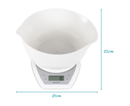 Salter 1024 WHDR14 Digital Kitchen Scales with Dual Pour Mixing Bowl White Virtuves svari