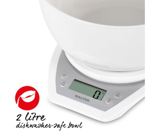 Salter 1024 WHDR14 Digital Kitchen Scales with Dual Pour Mixing Bowl White Virtuves svari